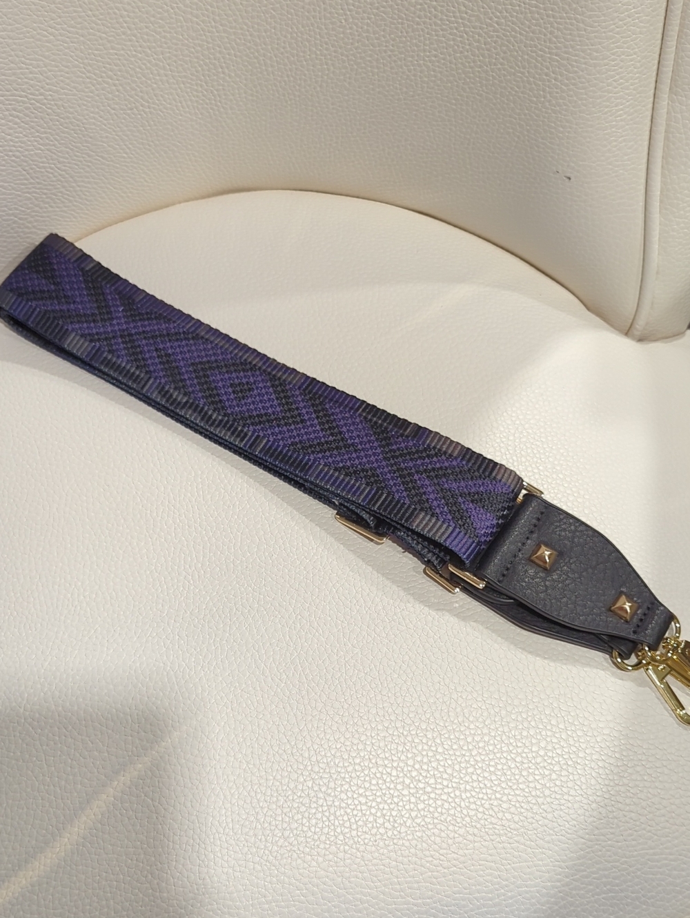 Adjustable Purple & Black Geometric Bag Strap - Women Accessories